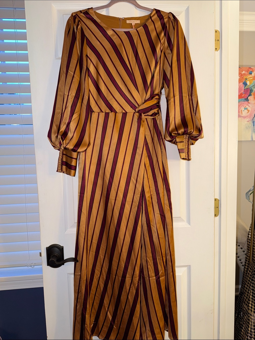 Skies Are Blue Mustard and Burgundy Striped Maxi Dress
